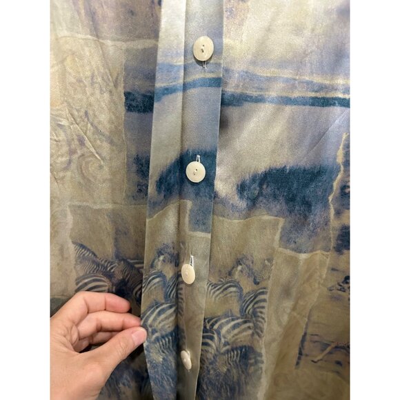 Liz Claiborne Collection Silk Safari Watercolor Print Button-Up Blouse Sz 16 - Picture 4 of 9